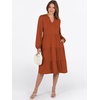 image:imageANRABESS Long Sleeve Midi Dresses for Women V Neck 2026 Fall Fashion Casual Loose Fit Flowy Swing Tiered Vacation Boho DressBrick Orange