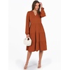 image:imageANRABESS Long Sleeve Midi Dresses for Women V Neck 2026 Fall Fashion Casual Loose Fit Flowy Swing Tiered Vacation Boho DressBrick Orange