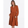 image:imageANRABESS Long Sleeve Midi Dresses for Women V Neck 2026 Fall Fashion Casual Loose Fit Flowy Swing Tiered Vacation Boho DressBrick Orange