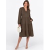 image:imageANRABESS Long Sleeve Midi Dresses for Women V Neck 2026 Fall Fashion Casual Loose Fit Flowy Swing Tiered Vacation Boho DressCoffee