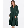image:imageANRABESS Long Sleeve Midi Dresses for Women V Neck 2026 Fall Fashion Casual Loose Fit Flowy Swing Tiered Vacation Boho DressDeep Green