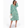 image:imageANRABESS Long Sleeve Midi Dresses for Women V Neck 2026 Fall Fashion Casual Loose Fit Flowy Swing Tiered Vacation Boho DressFloral Green