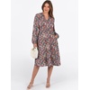 image:imageANRABESS Long Sleeve Midi Dresses for Women V Neck 2026 Fall Fashion Casual Loose Fit Flowy Swing Tiered Vacation Boho DressFloral Red Pink