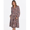 image:imageANRABESS Long Sleeve Midi Dresses for Women V Neck 2026 Fall Fashion Casual Loose Fit Flowy Swing Tiered Vacation Boho DressFloral Red Pink
