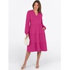 image:imageANRABESS Long Sleeve Midi Dresses for Women V Neck 2026 Fall Fashion Casual Loose Fit Flowy Swing Tiered Vacation Boho DressHot Pink