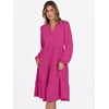 image:imageANRABESS Long Sleeve Midi Dresses for Women V Neck 2026 Fall Fashion Casual Loose Fit Flowy Swing Tiered Vacation Boho DressHot Pink
