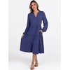 image:imageANRABESS Long Sleeve Midi Dresses for Women V Neck 2026 Fall Fashion Casual Loose Fit Flowy Swing Tiered Vacation Boho DressNavy Blue