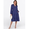 image:imageANRABESS Long Sleeve Midi Dresses for Women V Neck 2026 Fall Fashion Casual Loose Fit Flowy Swing Tiered Vacation Boho DressNavy Blue