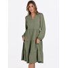 image:imageANRABESS Long Sleeve Midi Dresses for Women V Neck 2026 Fall Fashion Casual Loose Fit Flowy Swing Tiered Vacation Boho DressOlive
