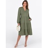 image:imageANRABESS Long Sleeve Midi Dresses for Women V Neck 2026 Fall Fashion Casual Loose Fit Flowy Swing Tiered Vacation Boho DressOlive