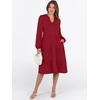 image:imageANRABESS Long Sleeve Midi Dresses for Women V Neck 2026 Fall Fashion Casual Loose Fit Flowy Swing Tiered Vacation Boho DressRed