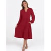image:imageANRABESS Long Sleeve Midi Dresses for Women V Neck 2026 Fall Fashion Casual Loose Fit Flowy Swing Tiered Vacation Boho DressRed