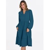 image:imageANRABESS Long Sleeve Midi Dresses for Women V Neck 2026 Fall Fashion Casual Loose Fit Flowy Swing Tiered Vacation Boho DressTeal Blue