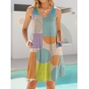 image:imageANRABESS Summer Dress for WomenV Neck Sleeveless SundressLoose FitSoft Travel Vacation OutfitsCute Beach Cover Up ClothesGeometric Color Block
