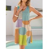 image:imageANRABESS Summer Dress for WomenV Neck Sleeveless SundressLoose FitSoft Travel Vacation OutfitsCute Beach Cover Up ClothesGeometric Color Block