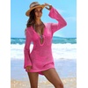 image:imageANRABESS Women Beach Crochet Cover Ups Summer Knit Swimwear Mesh Bathing Suit Hollow Out Dress 2026 Vacation SwimsuitHot Pink