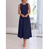 image:imageANRABESS Women Formal Sleeveless Midi Dress Elegant Belted ALine Cocktail Dress for Wedding Guest Work Party SummerNavy Blue