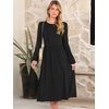 image:imageANRABESS Women Long Sleeve Midi Dress Crewneck Fall Fashion Casual Flowy ALine Long Dresses Vacation Outfit with PocketBlack