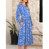 image:imageANRABESS Women Long Sleeve Midi Dress Crewneck Fall Fashion Casual Flowy ALine Long Dresses Vacation Outfit with PocketBlue Pink Flower