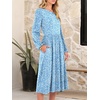 image:imageANRABESS Women Long Sleeve Midi Dress Crewneck Fall Fashion Casual Flowy ALine Long Dresses Vacation Outfit with PocketFloral Blue White