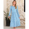 image:imageANRABESS Women Long Sleeve Midi Dress Crewneck Fall Fashion Casual Flowy ALine Long Dresses Vacation Outfit with PocketFloral Blue White