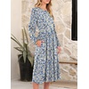 image:imageANRABESS Women Long Sleeve Midi Dress Crewneck Fall Fashion Casual Flowy ALine Long Dresses Vacation Outfit with PocketFloral Blue Yellow