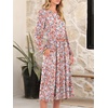 image:imageANRABESS Women Long Sleeve Midi Dress Crewneck Fall Fashion Casual Flowy ALine Long Dresses Vacation Outfit with PocketFloral Pink
