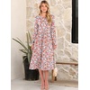 image:imageANRABESS Women Long Sleeve Midi Dress Crewneck Fall Fashion Casual Flowy ALine Long Dresses Vacation Outfit with PocketFloral Pink