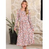 image:imageANRABESS Women Long Sleeve Midi Dress Crewneck Fall Fashion Casual Flowy ALine Long Dresses Vacation Outfit with PocketFloral Pink