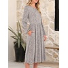 image:imageANRABESS Women Long Sleeve Midi Dress Crewneck Fall Fashion Casual Flowy ALine Long Dresses Vacation Outfit with PocketGrey Khaki White Dot