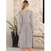 image:imageANRABESS Women Long Sleeve Midi Dress Crewneck Fall Fashion Casual Flowy ALine Long Dresses Vacation Outfit with PocketGrey Khaki White Dot