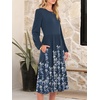 image:imageANRABESS Women Long Sleeve Midi Dress Crewneck Fall Fashion Casual Flowy ALine Long Dresses Vacation Outfit with PocketNavy Blue Floral Hem