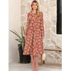 image:imageANRABESS Women Long Sleeve Midi Dress Crewneck Fall Fashion Casual Flowy ALine Long Dresses Vacation Outfit with PocketPrint Green White Floral