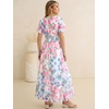 image:imageANRABESS Women Summer Floral Maxi Dress Short Sleeve Boho Flowy Tulle Beach Vacation Wedding Guest 2026 Party Long DressesBlue Pink Floral