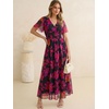 image:imageANRABESS Women Summer Floral Maxi Dress Short Sleeve Boho Flowy Tulle Beach Vacation Wedding Guest 2026 Party Long DressesHot Pink Floral