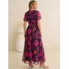 image:imageANRABESS Women Summer Floral Maxi Dress Short Sleeve Boho Flowy Tulle Beach Vacation Wedding Guest 2026 Party Long DressesHot Pink Floral