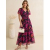 image:imageANRABESS Women Summer Floral Maxi Dress Short Sleeve Boho Flowy Tulle Beach Vacation Wedding Guest 2026 Party Long DressesHot Pink Floral