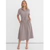 image:imageANRABESS Women Summer Short Sleeve Midi Dress Striped amp Gingham Casual ALine Button Collar Shirt Dress Beach amp VacationBrown White Plaid