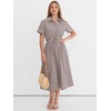 image:imageANRABESS Women Summer Short Sleeve Midi Dress Striped amp Gingham Casual ALine Button Collar Shirt Dress Beach amp VacationBrown White Plaid