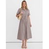image:imageANRABESS Women Summer Short Sleeve Midi Dress Striped amp Gingham Casual ALine Button Collar Shirt Dress Beach amp VacationBrown White Plaid