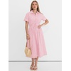image:imageANRABESS Women Summer Short Sleeve Midi Dress Striped amp Gingham Casual ALine Button Collar Shirt Dress Beach amp VacationPink White Plaid