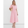 image:imageANRABESS Women Summer Short Sleeve Midi Dress Striped amp Gingham Casual ALine Button Collar Shirt Dress Beach amp VacationPink White Plaid