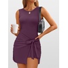 image:imageANRABESS Women Summer Sleeveless Bodycon Tie Waist Romper Skort Mini Tennis Athletic Dress Built Shorts Casual Vacation DressDark Purple