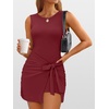 image:imageANRABESS Women Summer Sleeveless Bodycon Tie Waist Romper Skort Mini Tennis Athletic Dress Built Shorts Casual Vacation DressDeep Red