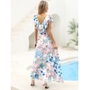 image:imageANRABESS Women V Neck Ruffle Sleeve Floral Pleated Maxi Dresses Summer Boho Belt Empire Waist Wedding Guest Party Flowy DressFloral Blue Pink