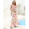 image:imageANRABESS Women V Neck Ruffle Sleeve Floral Pleated Maxi Dresses Summer Boho Belt Empire Waist Wedding Guest Party Flowy DressFloral Pink Yellow
