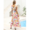 image:imageANRABESS Women V Neck Ruffle Sleeve Floral Pleated Maxi Dresses Summer Boho Belt Empire Waist Wedding Guest Party Flowy DressFloral Pink Yellow