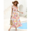 image:imageANRABESS Women V Neck Ruffle Sleeve Floral Pleated Maxi Dresses Summer Boho Belt Empire Waist Wedding Guest Party Flowy DressFloral Pink Yellow