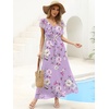image:imageANRABESS Women V Neck Ruffle Sleeve Floral Pleated Maxi Dresses Summer Boho Belt Empire Waist Wedding Guest Party Flowy DressFloral Purple Rose