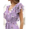 image:imageANRABESS Women V Neck Ruffle Sleeve Floral Pleated Maxi Dresses Summer Boho Belt Empire Waist Wedding Guest Party Flowy DressFloral Purple Rose